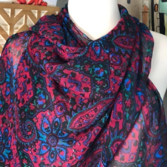Gorgeous Jewel Tone Paisley & Floral Scarf - Semi Sheer - Picture 2 of 3